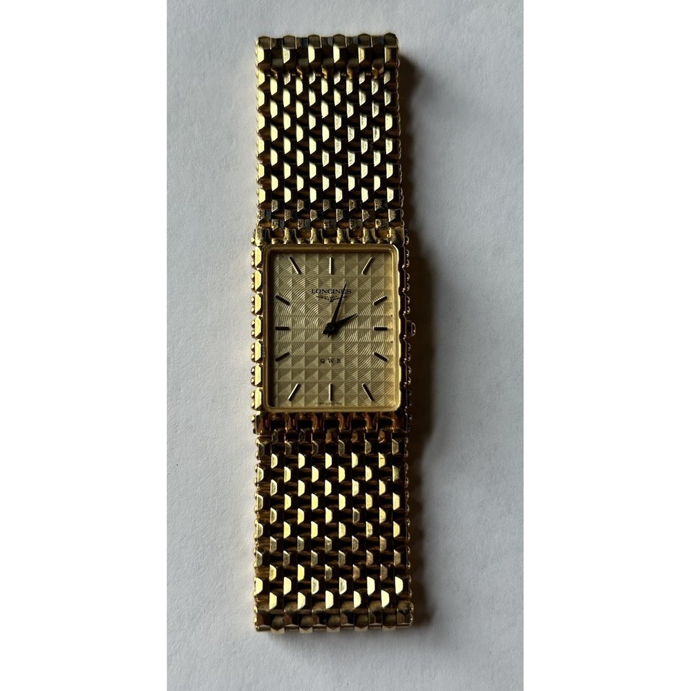 Vintage Longines QWR Rectangular Tank 24mm Gold Dial Womens Watch HT1965 1500